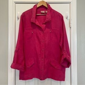 Chico's Pink 100% Linen Long Sleeve Button Down Jacket Top Women's Size 3 (XL)